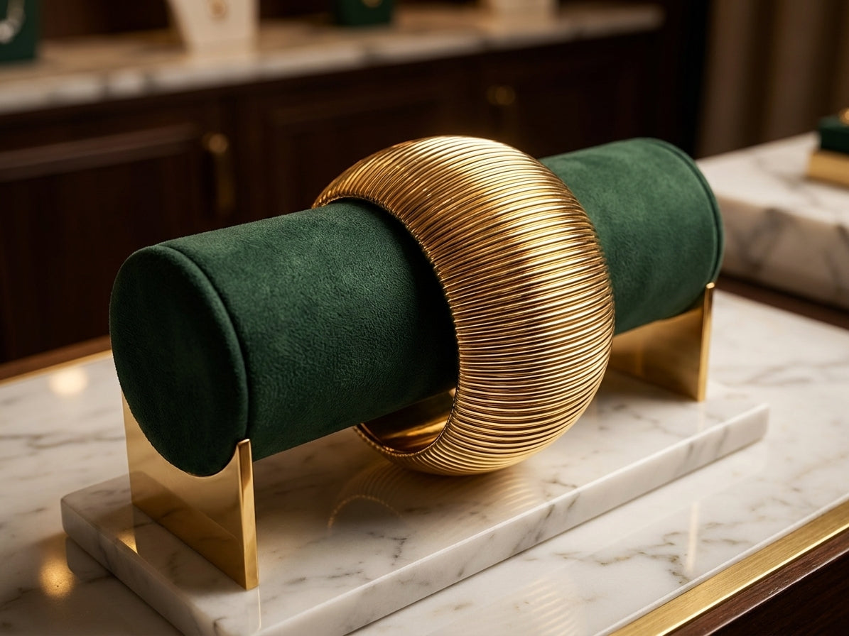 Gold-Toned Ribbed Cuff Bracelet - Wide Textured Statement Bangle