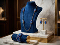 Royal Blue & Gold-Tone Statement Jewellery Set - Elegant Necklace, Earrings, and Cuff Bracelet Ensemble