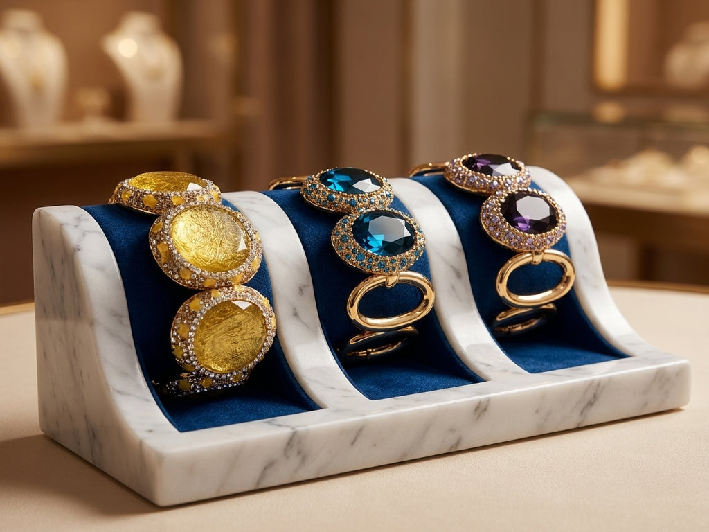 Vintage Style Statement Crystal Cuff Bracelet Set - Gold Toned Bangle Collection