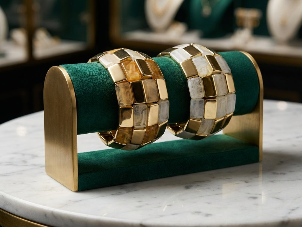 Gold and Marble Resin Tile Multi-Row Stretch Bracelet Set