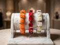 Vibrant Resin Beaded Bracelet Set - Orange, Red, and White with Gold Accents