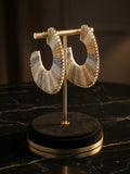 Handmade Boho Yarn-Wrapped Hoop Earrings with Gold Beaded Trim - Neutral Tones