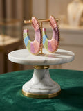 Bohemian Multi-Colour Thread-Wrapped Hoop Earrings with Gold Beaded Trim