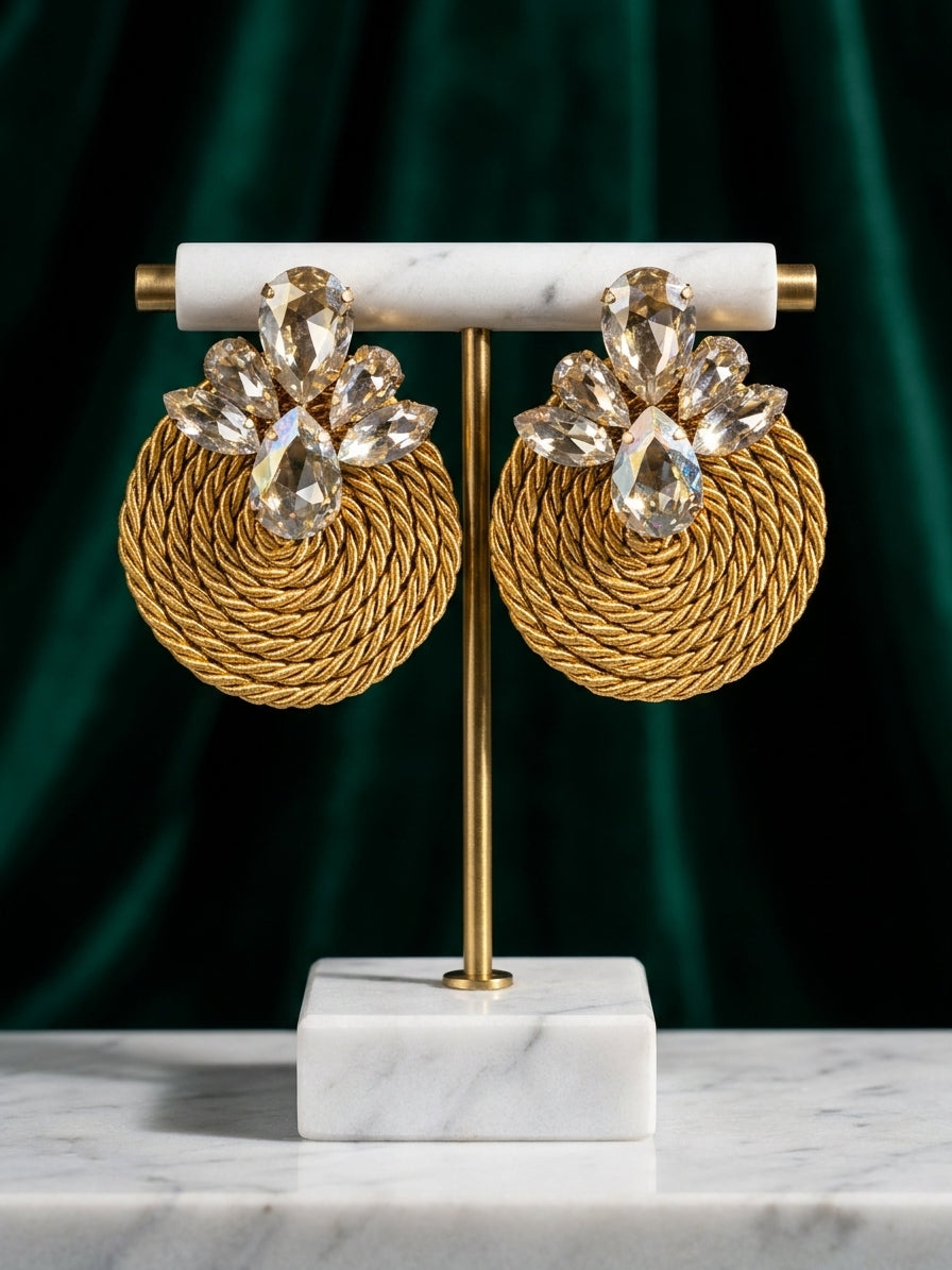 Gold Crystal Statement Earrings - Handcrafted Festive Jewellery