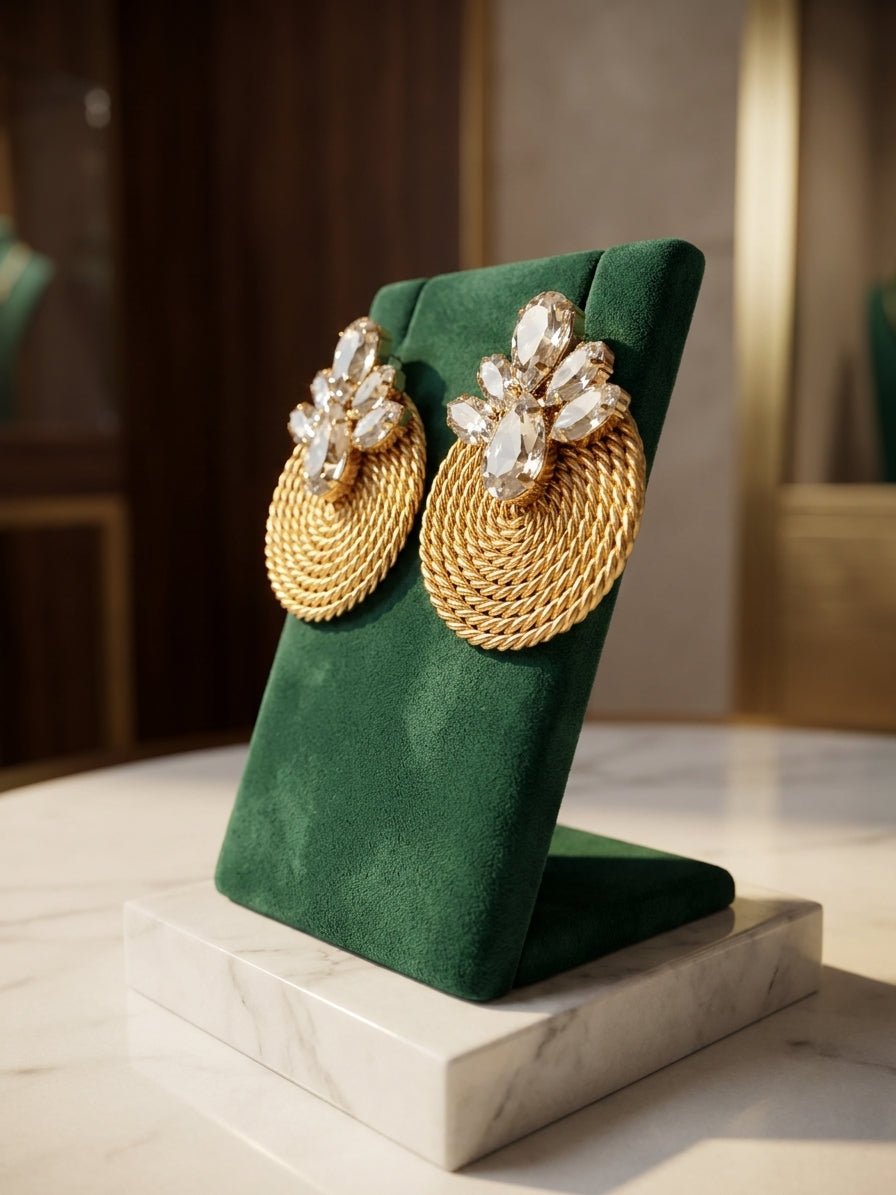Gold Crystal Statement Earrings - Handcrafted Festive Jewellery