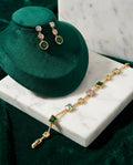 Elegant Gold-Plated Multicolour Gemstone Jewellery Set - Drop Earrings & Bracelet