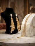 Elegant Gold-Tone Mesh Tiered Drop Earrings and Tennis Bracelet Jewelry Set