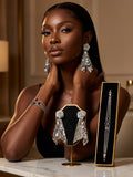 Silver  Mesh Earrings & Multi-Strand Rhinestone Bracelet Jewellery Set