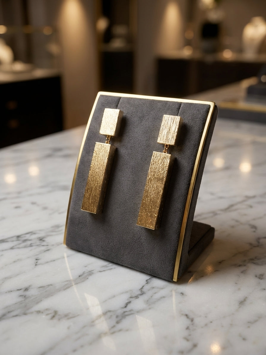 Modern Textured Gold-Tone Rectangular Bar Drop Earrings