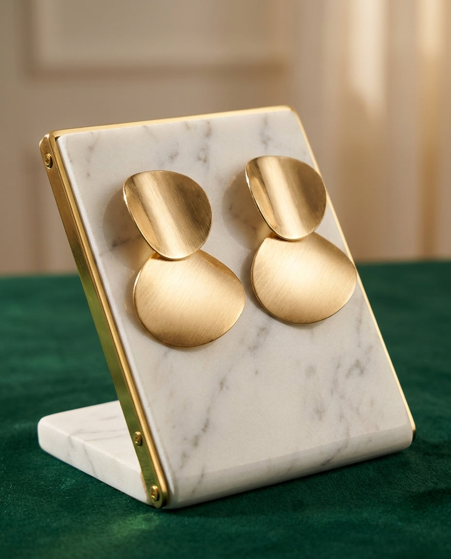Modern Two-Tiered Gold Geometric Statement Earrings