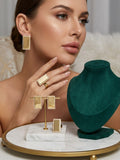 Elegant Gold-Toned Rectangular Crystal Border Earring and Ring Set